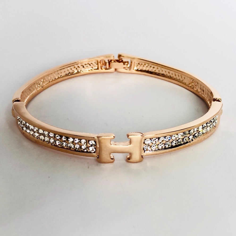 ❤️HP❤️New! Rhinestones H Rose Gold Bangle Bracelet
